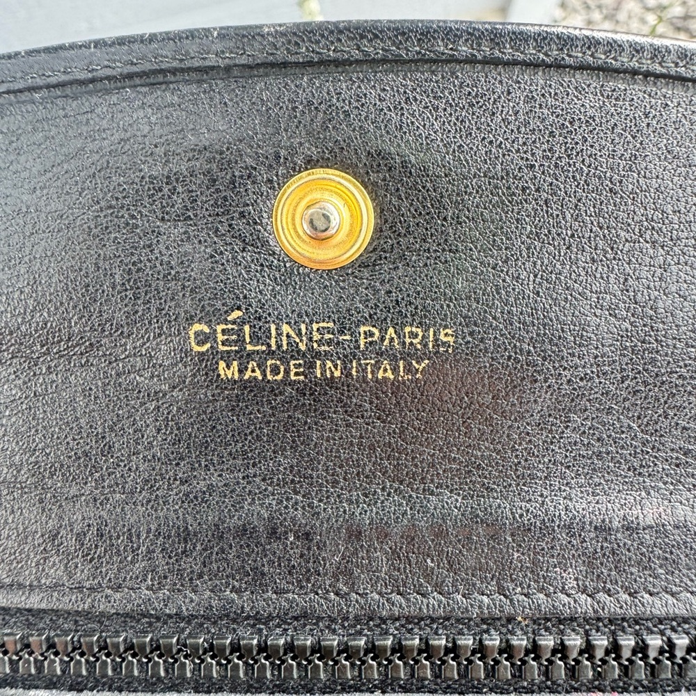 Celine Vintage Macadam Leather Long Wallet Black Envelope Style Flap Closure - Picture 7 of 13